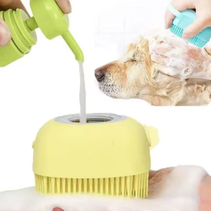 Silicone Dog Bath Massage Brush Glove With Shampoo Dispenser