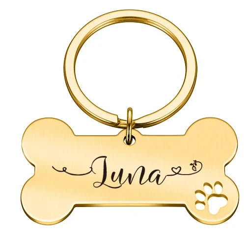 Gold name tag, front engraved with the pet's name
