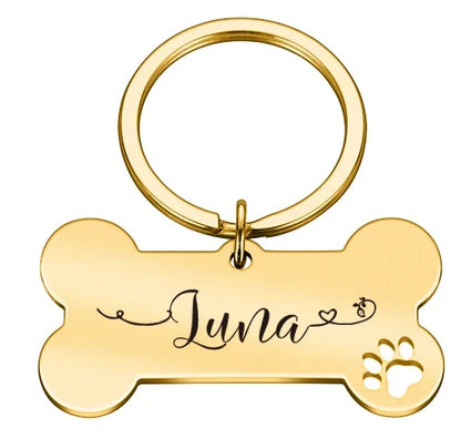 Gold name tag, front engraved with the pet's name