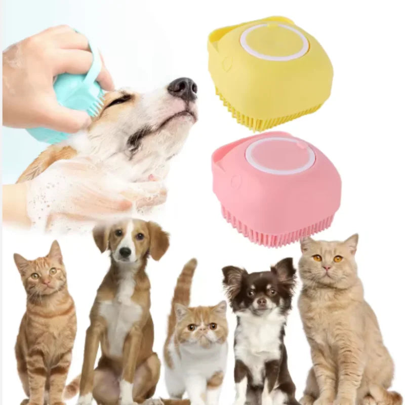 Silicone Dog Bath Massage Brush Glove With Shampoo Dispenser