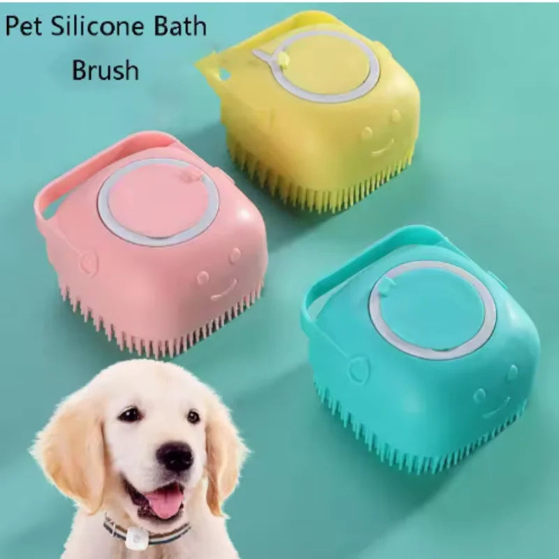 Silicone Dog Bath Massage Brush Glove With Shampoo Dispenser