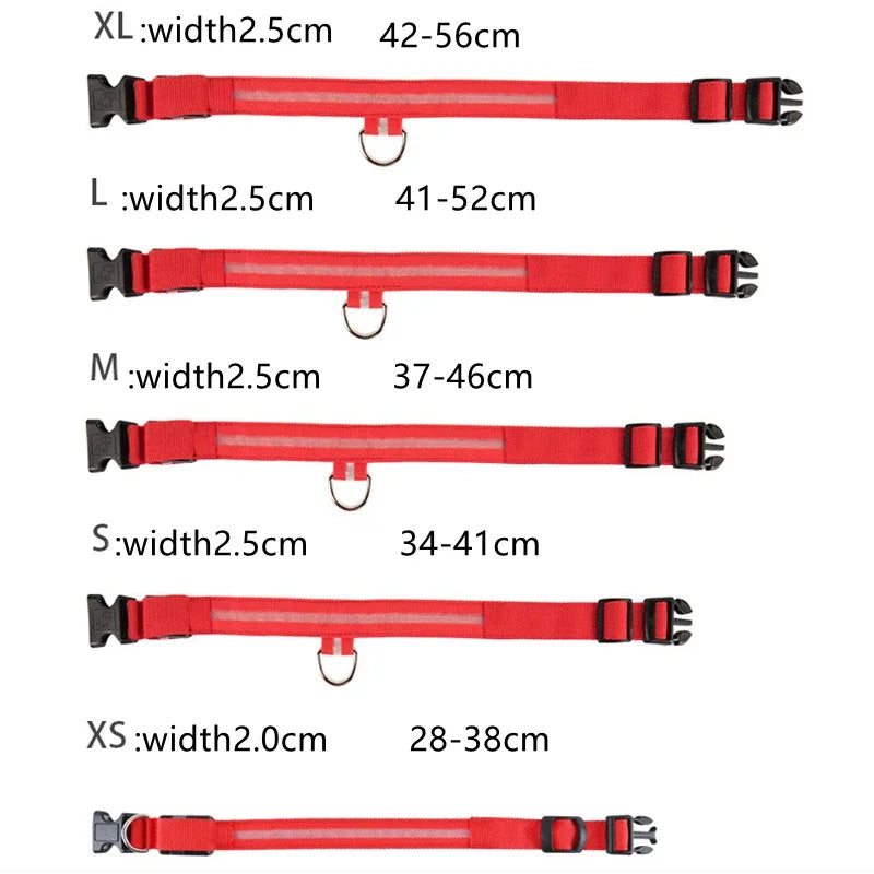 USB Rechargeable LED Light Dog Collar For Night Safety
