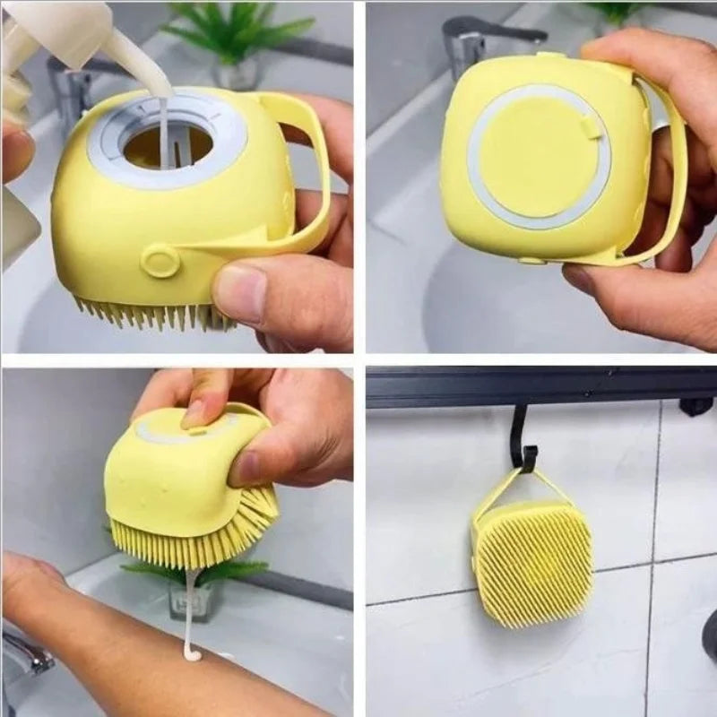 Silicone Dog Bath Massage Brush Glove With Shampoo Dispenser