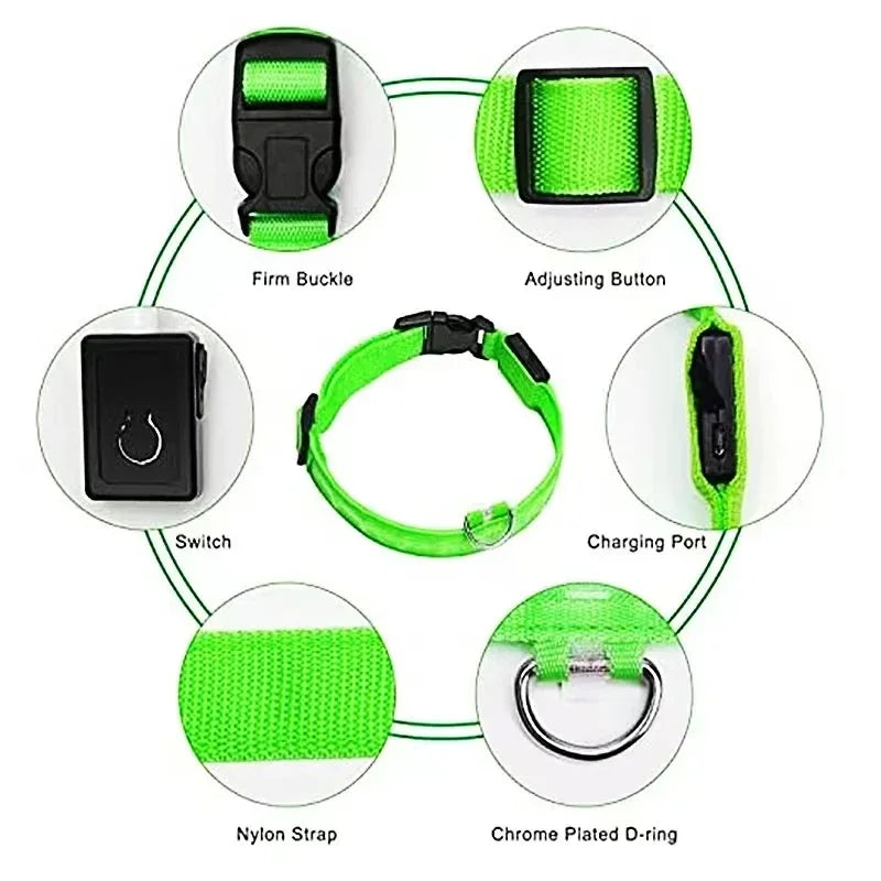 USB Rechargeable LED Light Dog Collar For Night Safety