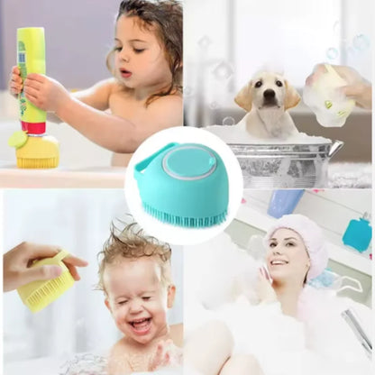 Silicone Dog Bath Massage Brush Glove With Shampoo Dispenser