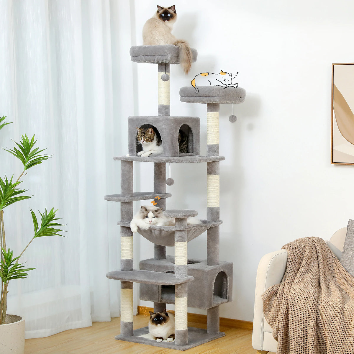 Large Multi-Level Cat Tree Tower With Scratching Posts