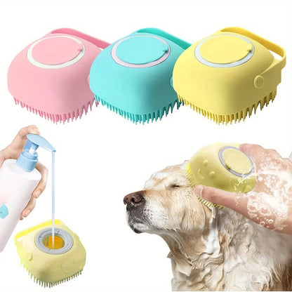Silicone Dog Bath Massage Brush Glove With Shampoo Dispenser