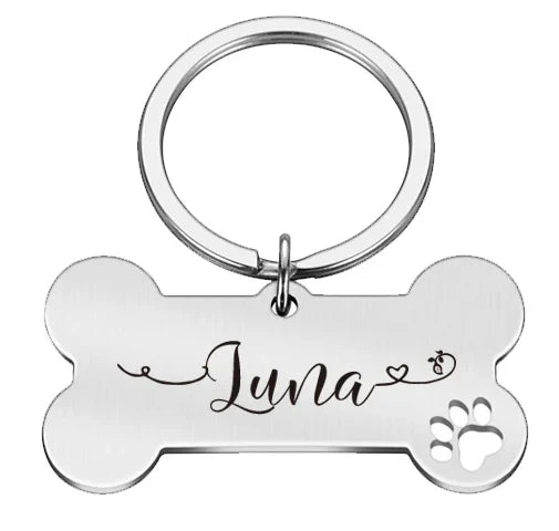 Silver name tag, front engraved with the pet's name
