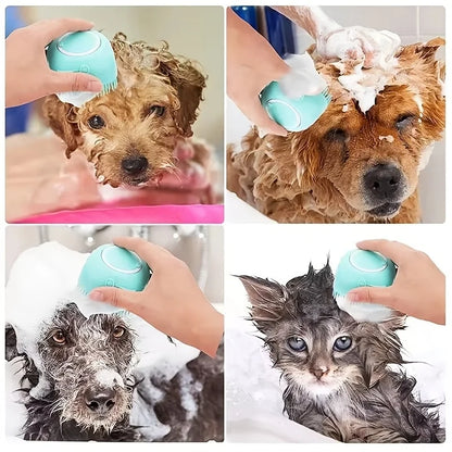 Silicone Dog Bath Massage Brush Glove With Shampoo Dispenser