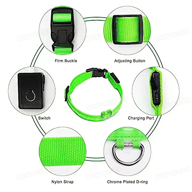 USB Rechargeable LED Light Dog Collar For Night Safety