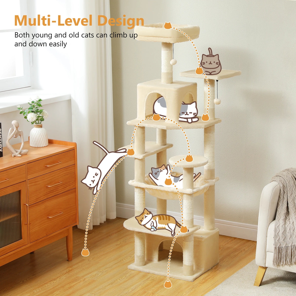 Large Multi-Level Cat Tree Tower With Scratching Posts