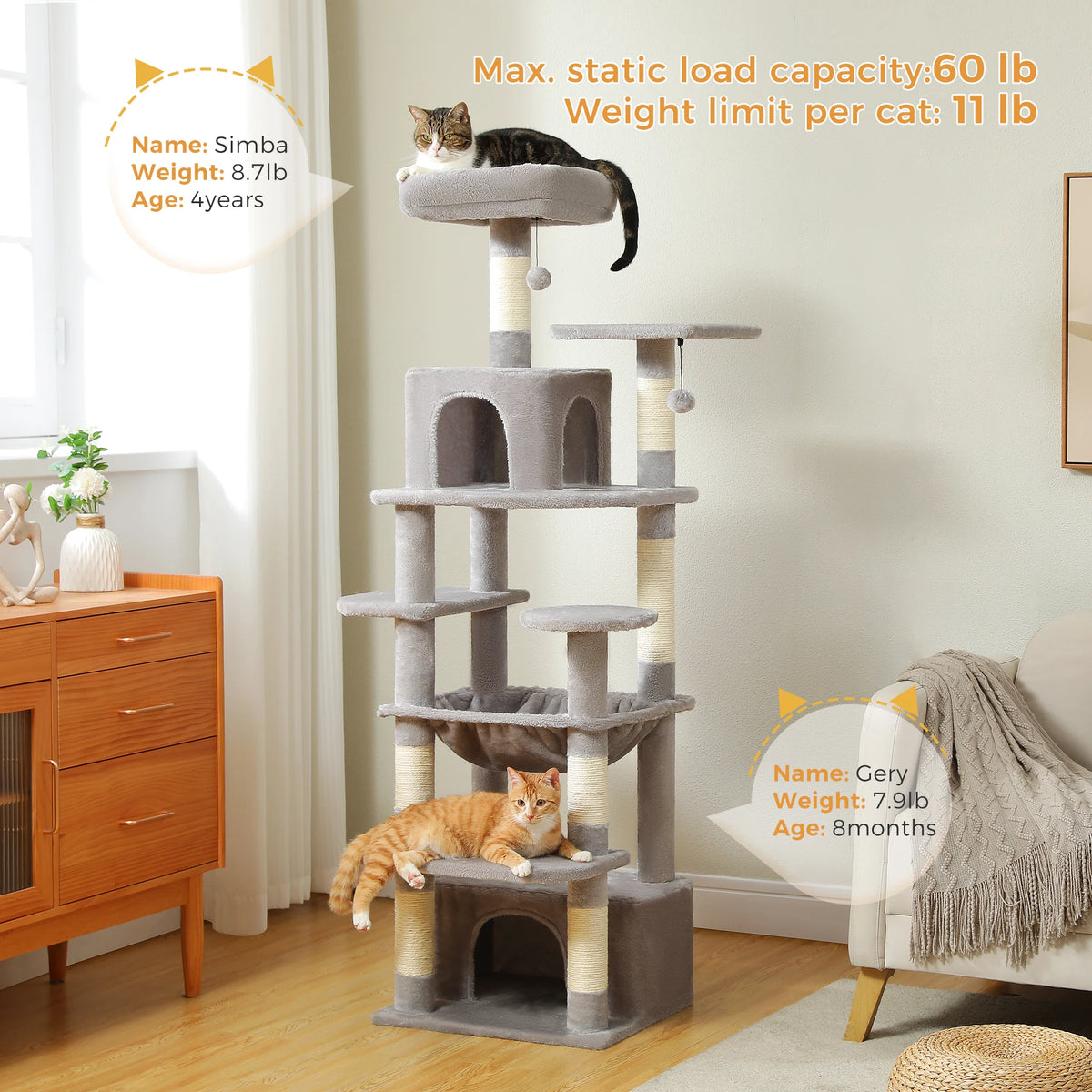 Large Multi-Level Cat Tree Tower With Scratching Posts